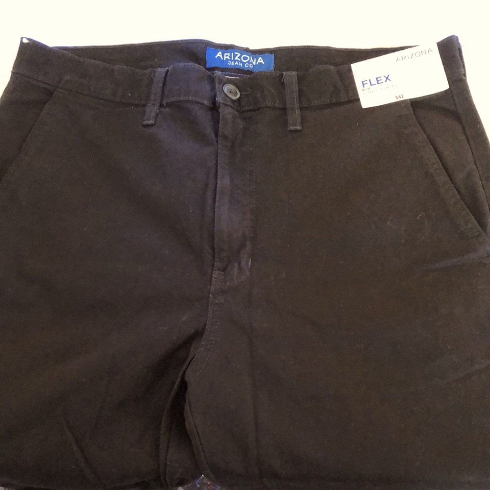 $42 NWT Arizona Flex black cotton plain front casual pants men’s 36x32 slim